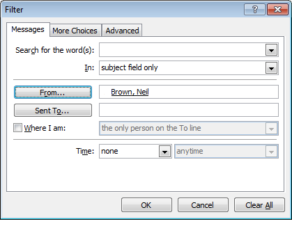 Creating a new rule in Outlook 2007 to format emails from a specific sender.