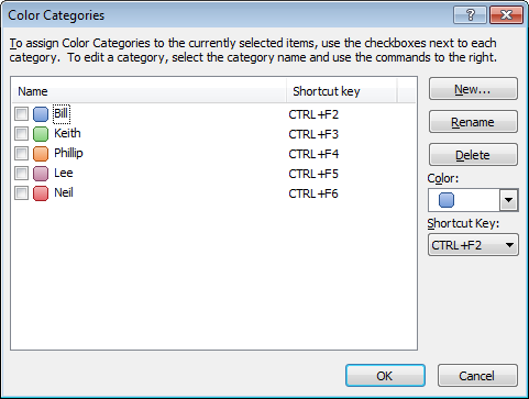 Configured categories in Outlook 2007.