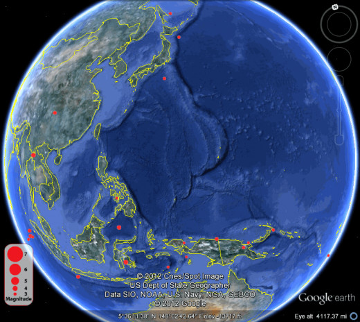 Earthquake data supplied by ISC web site.