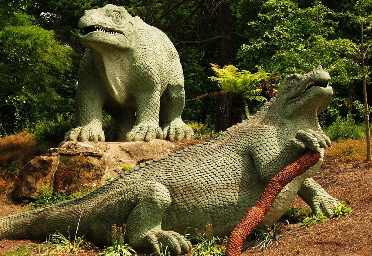 The famous Crystal Palace Iguanodons based on Mantell and Owens assumptions. 