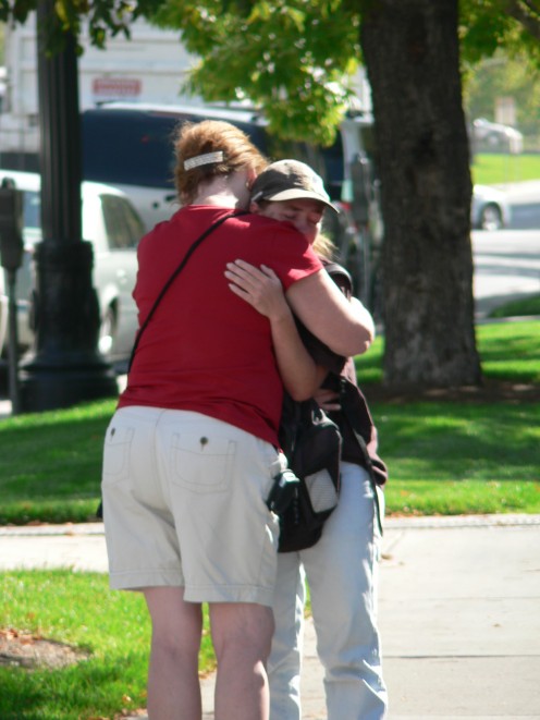 Hugging the homeless Mama as we prayed