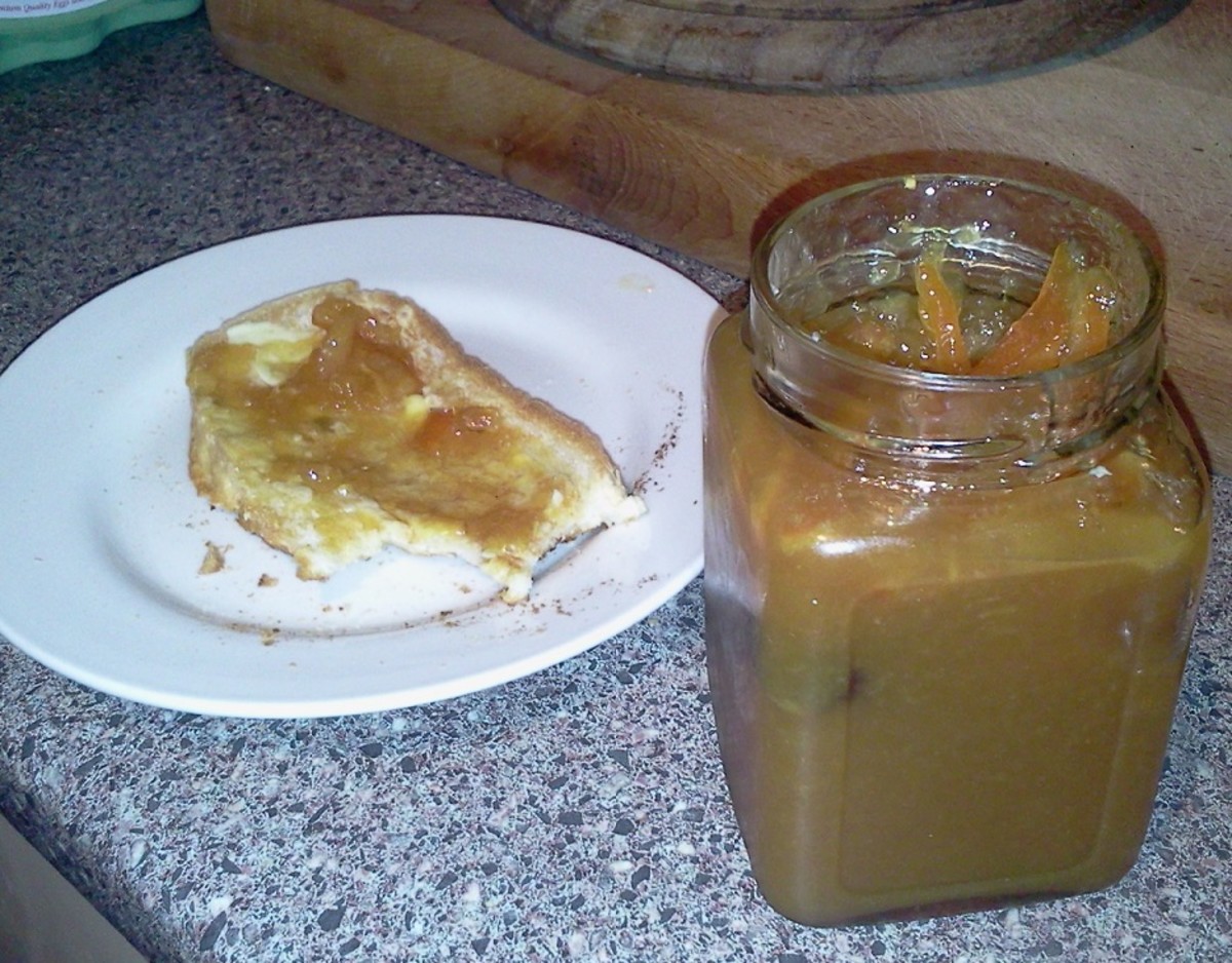 Marmalade on toast for breakfast. 