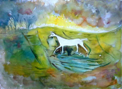 Cherhill White horse on the Marlborough Downs. The poet Charles Sorley  loved to run along the Downs in the rain