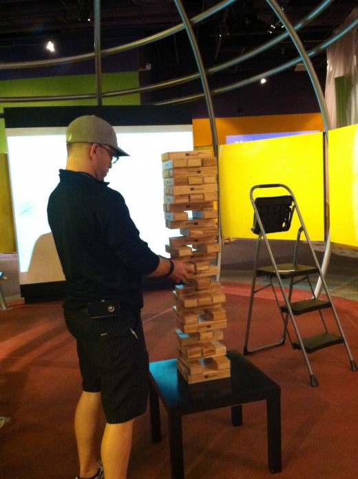 Science teachers playing a giant game of Jinga!
