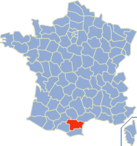 Map location of Aude department, France