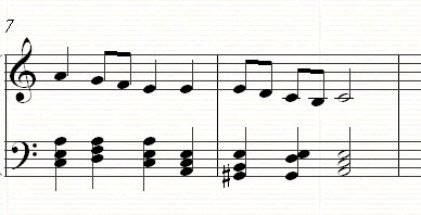 A falling melodic minor scale with the 6th and 7th degrees lowered