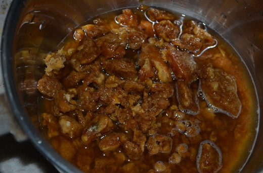 Crush the jaggery and add some water and boil the same till the jaggery gets disolved