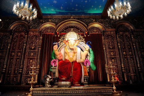 Lord Ganesha Idol inside the decorated pandal