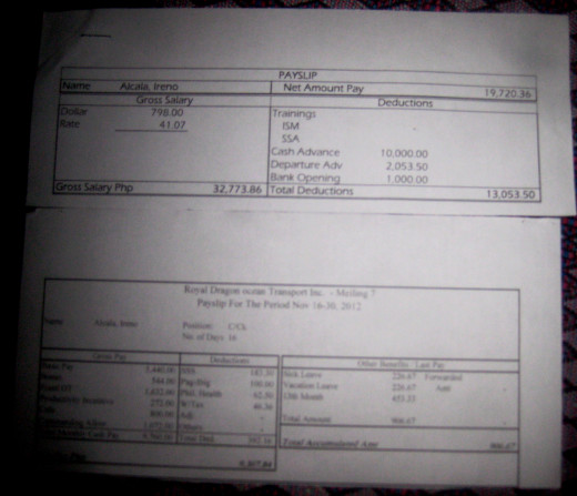 Samples of my Payslip as a seafarer (Photo Source: Ireno A. Alcala aka travel_man1971)