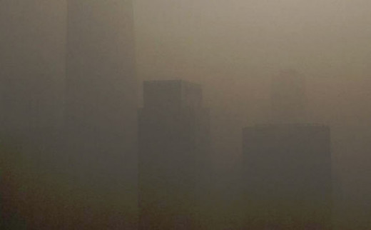 One can barely make out the skyscrapers