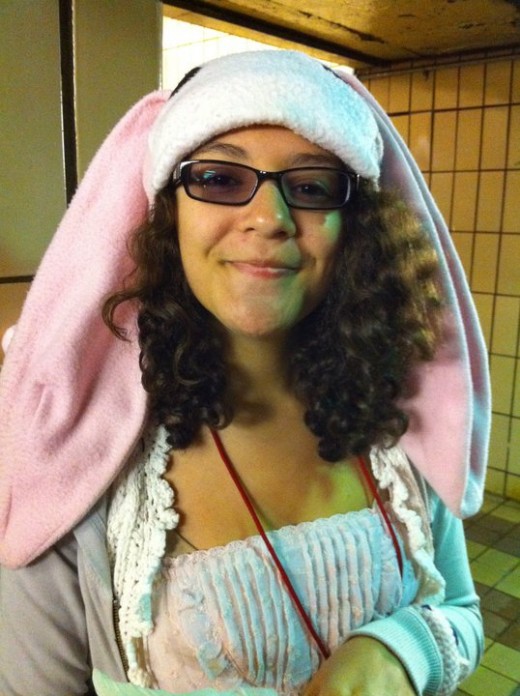 My sis rocking my Chobits Atashi Bunny Hat