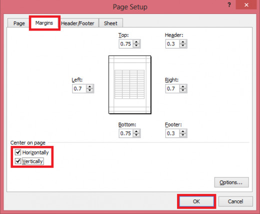 Instructing the software to keep the table at the center of the page