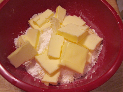 Sugar and cold butter added