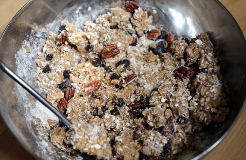 Making the dough for egg-less cookies