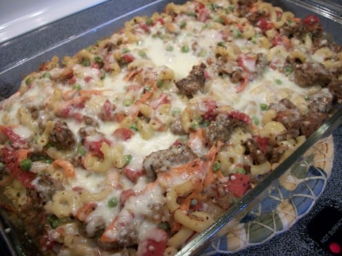 Pasta, sausage, vegetables, sauce.  This is some good eating, especially in cooler weather.  This dish also freezes well.