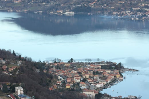 View from Madonna del Sasso (Piedmont) of Lake Orta & Island San Giulio, Italy