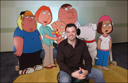 Family Guy creator, Seth MacFarlane, with one of the most famous (or infamous) animated families ever on television.