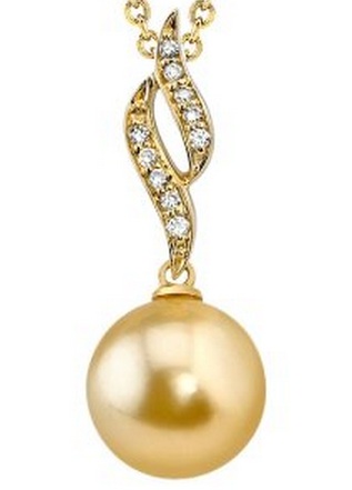 9mm Golden South Sea Pearl Diamond Pendant in 14K Gold. Free Yellow Gold Chain included. $529.