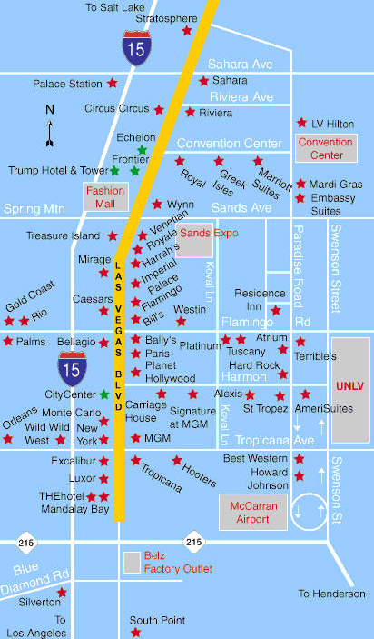 Plan of The Strip showing major hotel-casinos