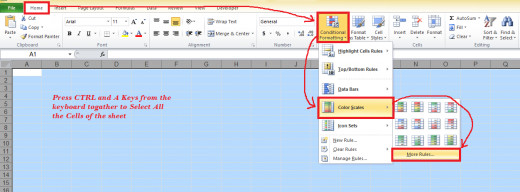 Selecting all the cells and conditional color formatting