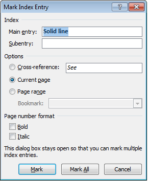 Creating Index entries in Word 2007.