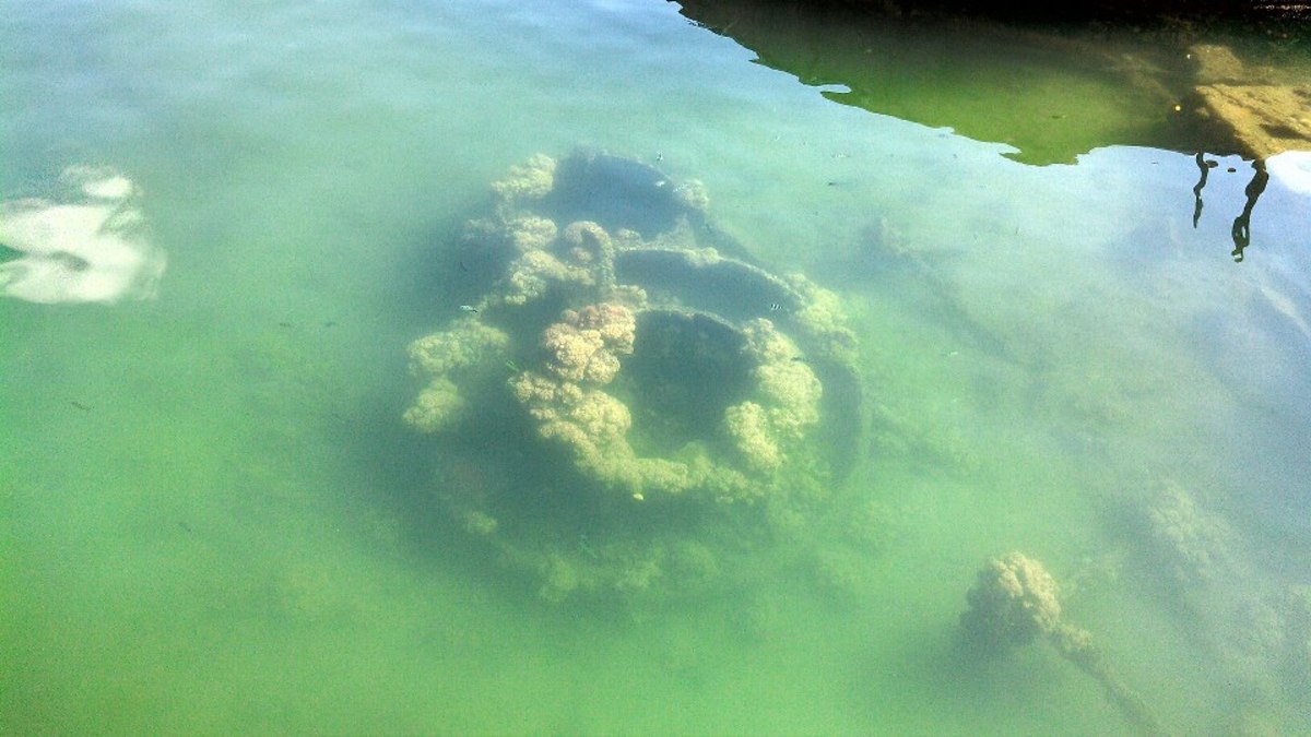 Submerged remains of the USS Arizona at the Pearl Harbor Memorial