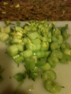 Add the chopped celery directly to the soup while cooking.