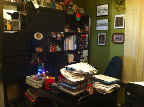 A not-so-neat home office.  Mine.