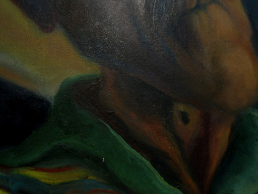 Detail of neck and shirt collar.