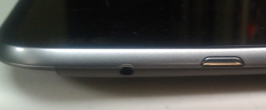 The HTC Jetstream earphone jack and the power button are located in the upper right hand corner of the tablet, above where the camera is located.