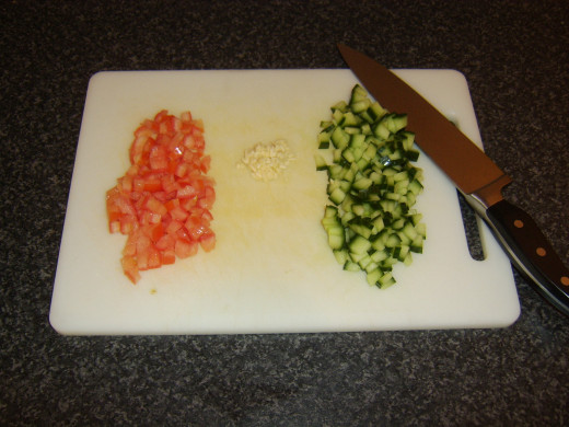 Prepared cucumber salsa ingredients