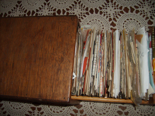 Recipe cards and clippings exposed