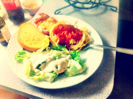 Chicken Parmesan prepared by my sister in law. A little heavy on the "Psalms", but there are days...