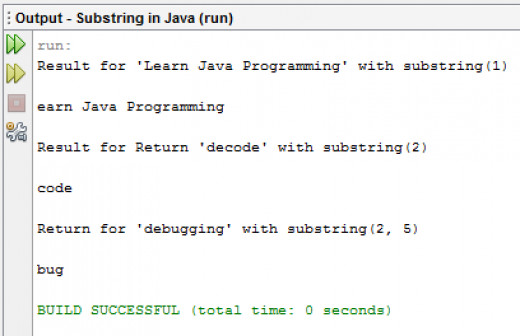 java substring start and end index equals 0