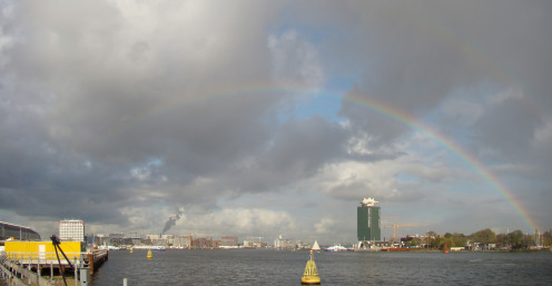 View of the IJ, Amsterdam, with rainbow