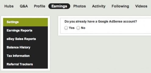 Select "yes" after clicking the "get started" button next to Google AdSense