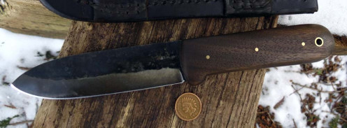 A Kephart knife with pattern and patina aged blade.