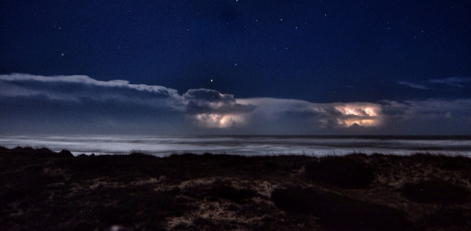 Example of a multiple lightning strike using bulb setting on a DSLR