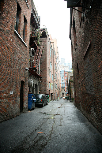 An alleyway near Occidental park, sometimes home to those who have lost hope.