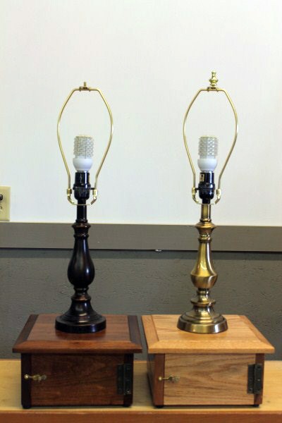 Table lamps use a 12 volt bulb and house a 12 volt sealed battery in the bottom compartment