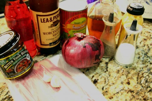 Some of the ingredients for homemade baked beans.