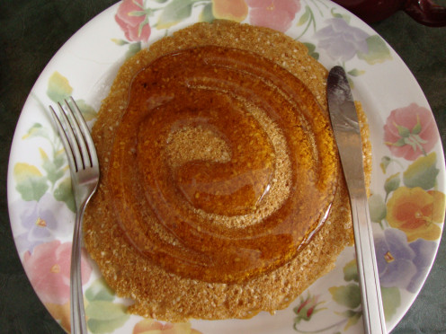 A pancake made with ground wholegrain flour. Nutritious and good for hearty eaters.