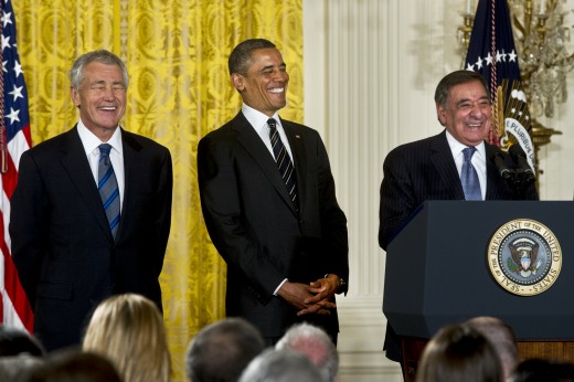 Chuck Hagel, Departing Defense Secretary Leon Panetta, President Obama