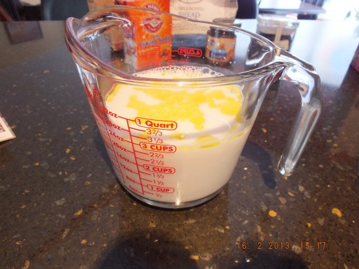 I like to start with warming the water and oil to the temperature the yeast prefers. In this case the milk too!