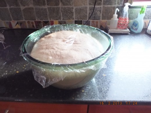 You could at this point fold/push and gently fold the dough over for another rise, but I am going to refrigerate it overnight.