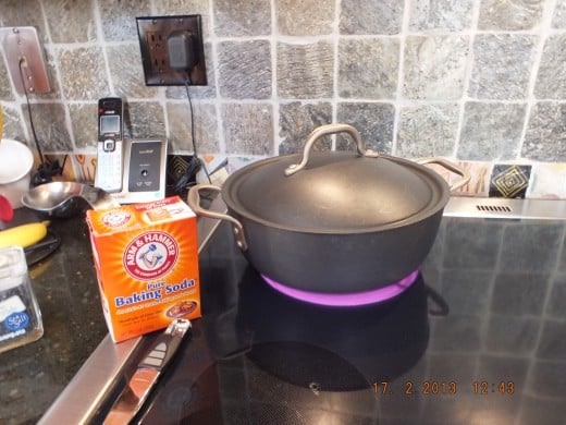 Once the rolls have risen,,start the water for boiling and don't forget to add the baking soda slowly before you drop in the rolls. It will be foamy.