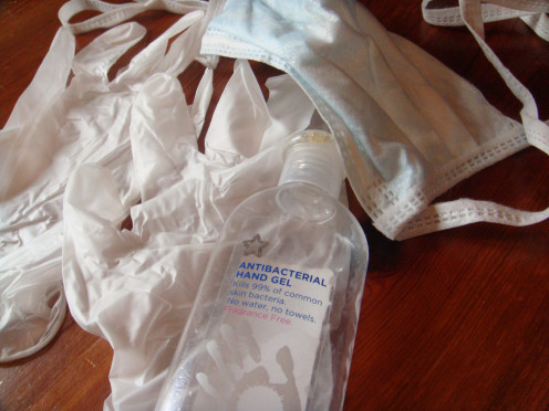 Gloves, face mask, hand gel