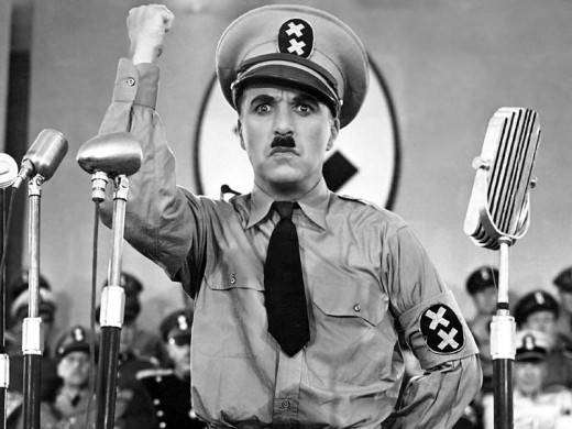 Charlie Chaplin as Hitler in the movie The Great Dictator (1940)