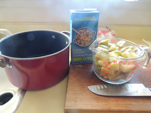 grab NS chicken stock, pot and taters...