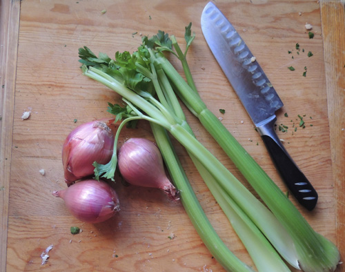 While those simmer, grab your shallots and celery. 